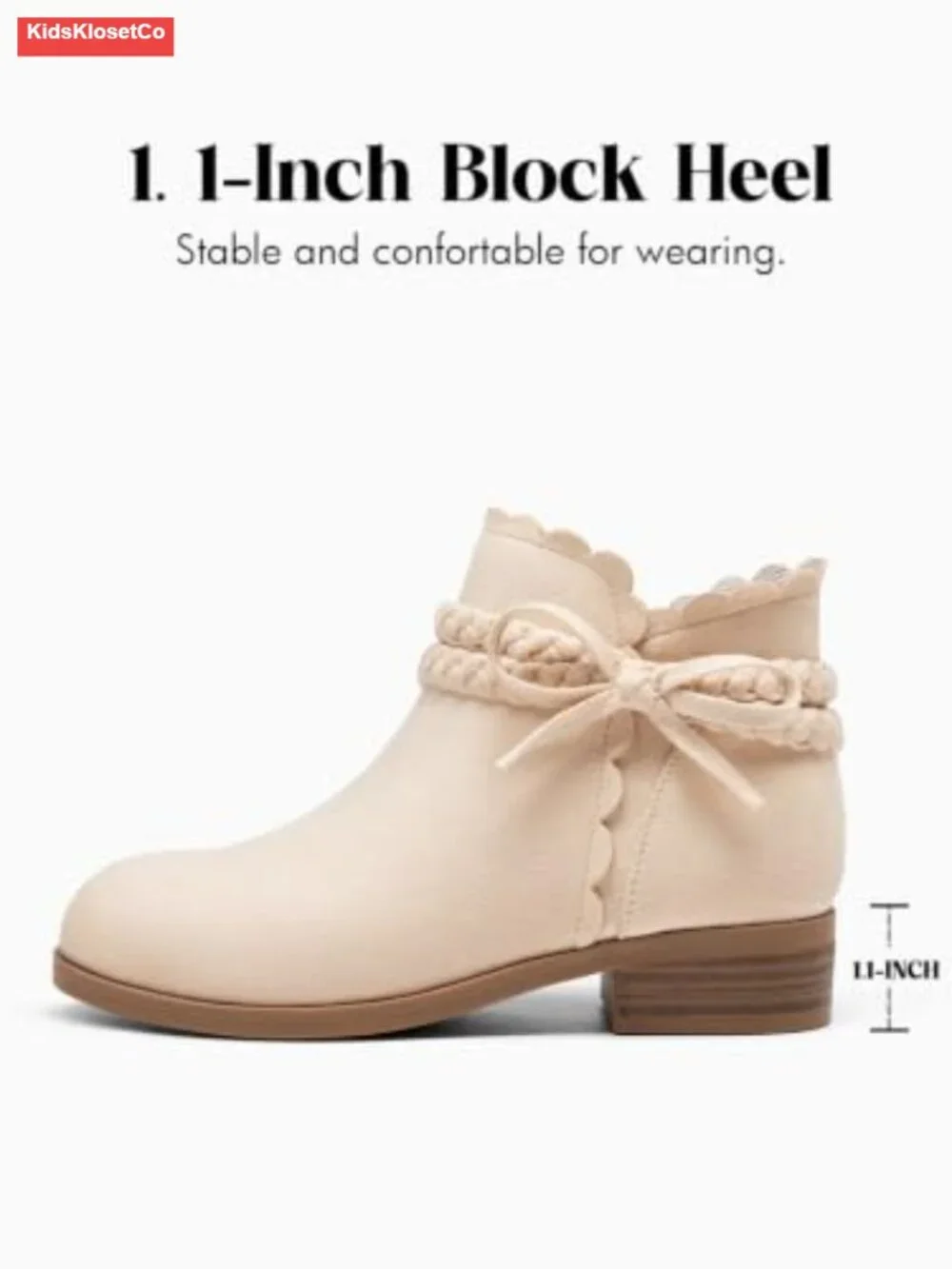 Girls Ankle Boots Low Heel Zip Faux Suede Bow Braided Dress Booties